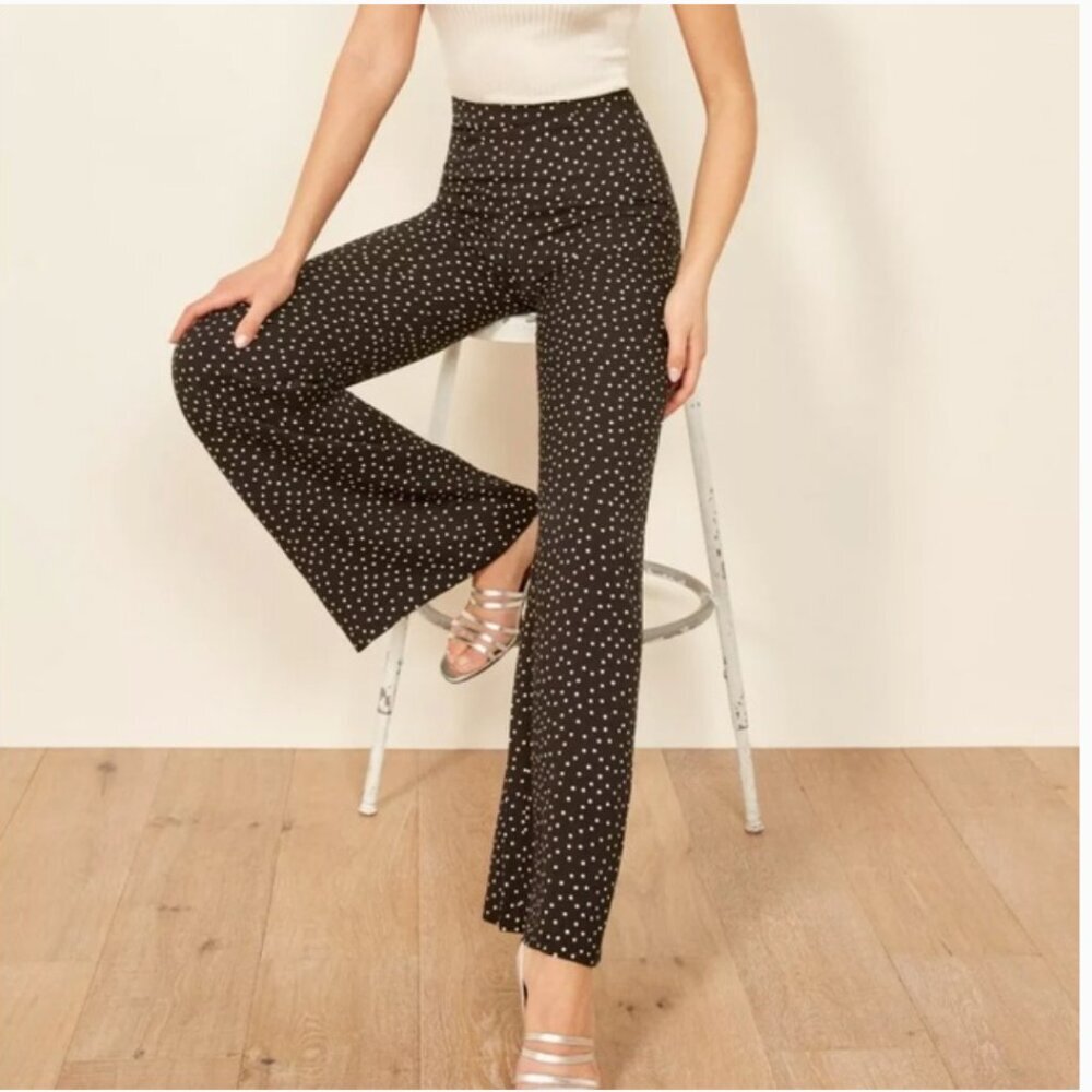 Reformation - Black Polka Dot Fabric WIde Leg Pants - 4 - Picture 2 of 12